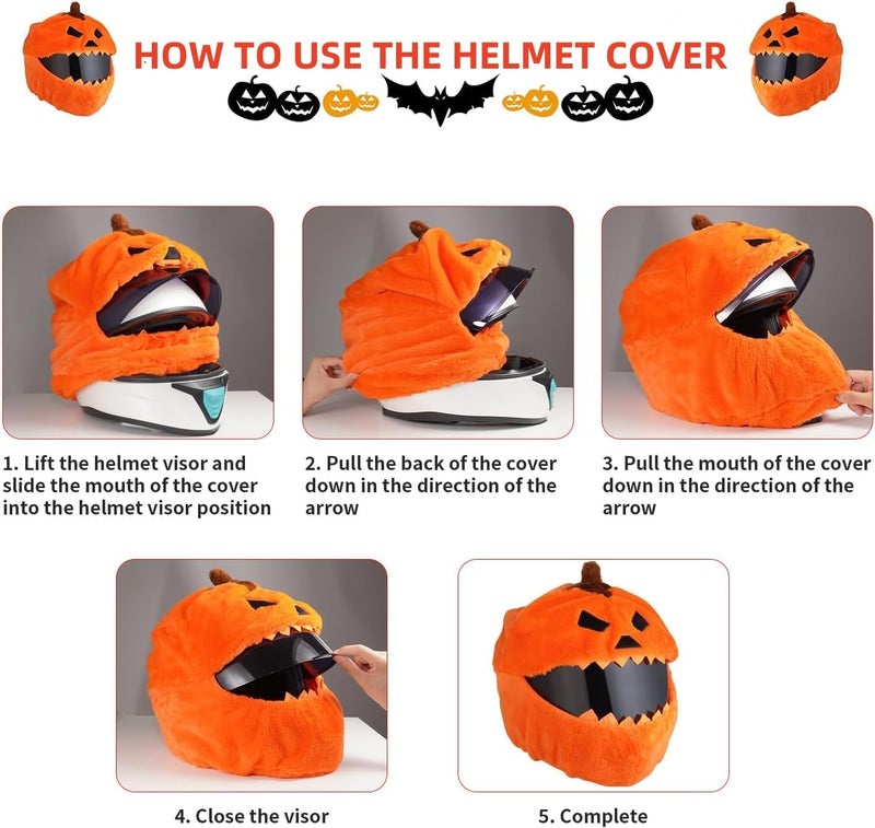 MXJ Gear Motorcycle Helmet Cover, Funny Cartoon Plush Helmet Protection, Halloween Pumpkin Helmet Cover,Halloween Motorcycle Helmet Accessories for Full Helmet - Image 5